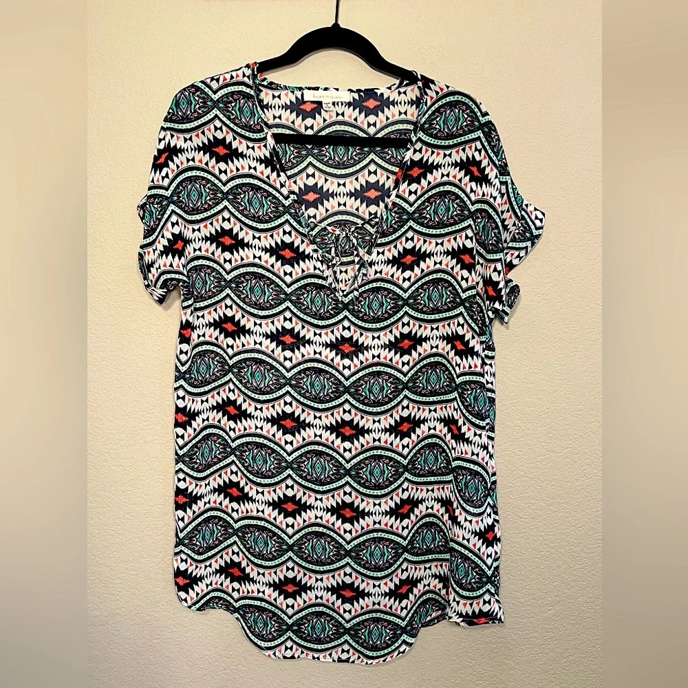 Francesca’s | Geometric Tribal Print Pattern Design Swim Cover Up Sheer